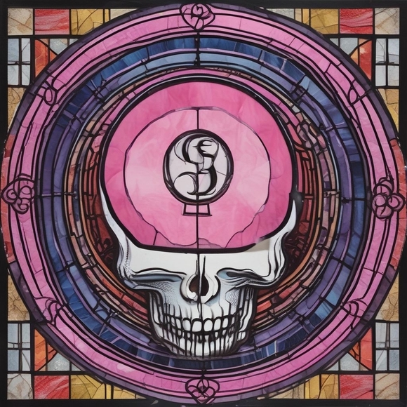 Pink and Purple Stained Glass Skull Print - Picture 1 of 1